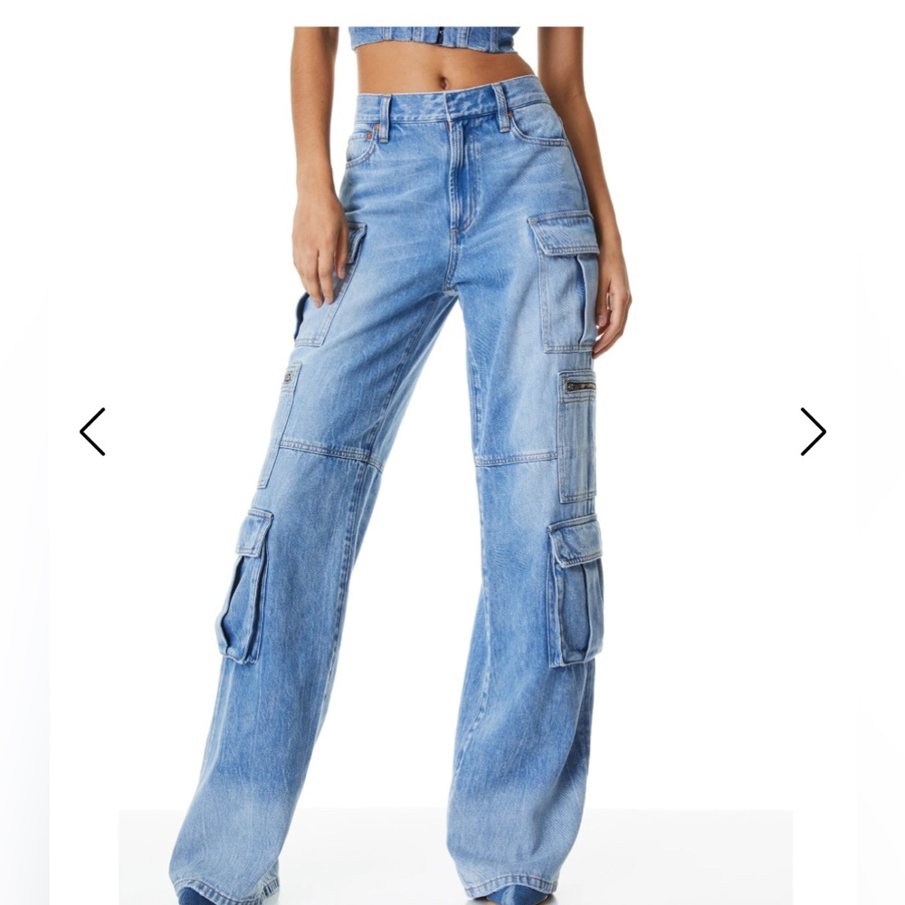 Alice + Olivia Cay Baggy Cargo Jean in Brea Blue